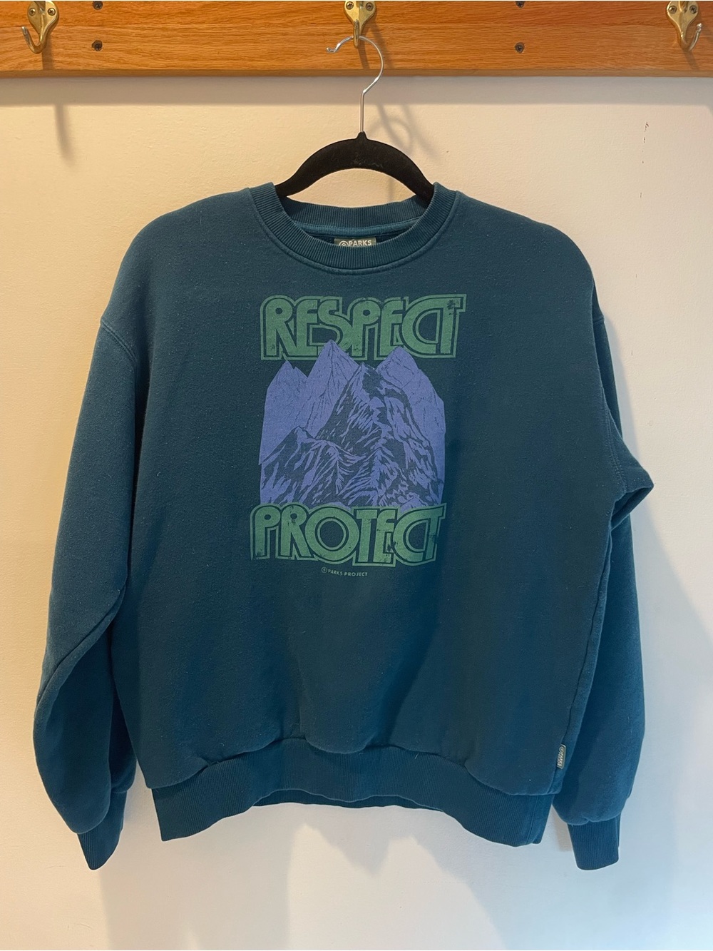 Parks Project Teal Crewneck Sweatshirt with Mountain Graphic